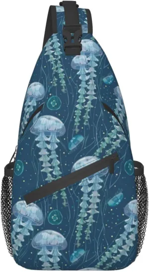 Jellyfish Sling Bag Sea Animal Crossbody Chest Daypack Casual Backpack Women Shoulder Bag For Travel Picnic