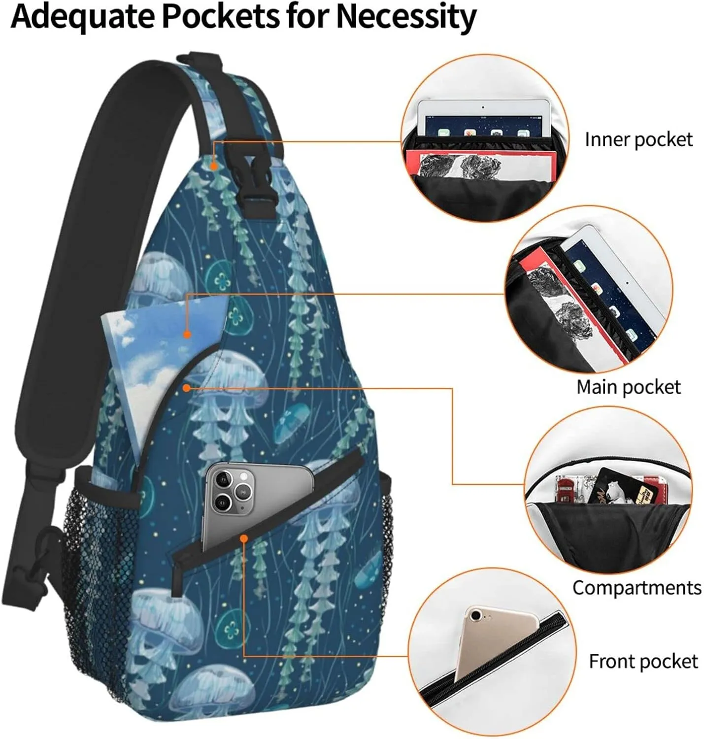 Jellyfish Sling Bag Sea Animal Crossbody Chest Daypack Casual Backpack Women Shoulder Bag For Travel Picnic