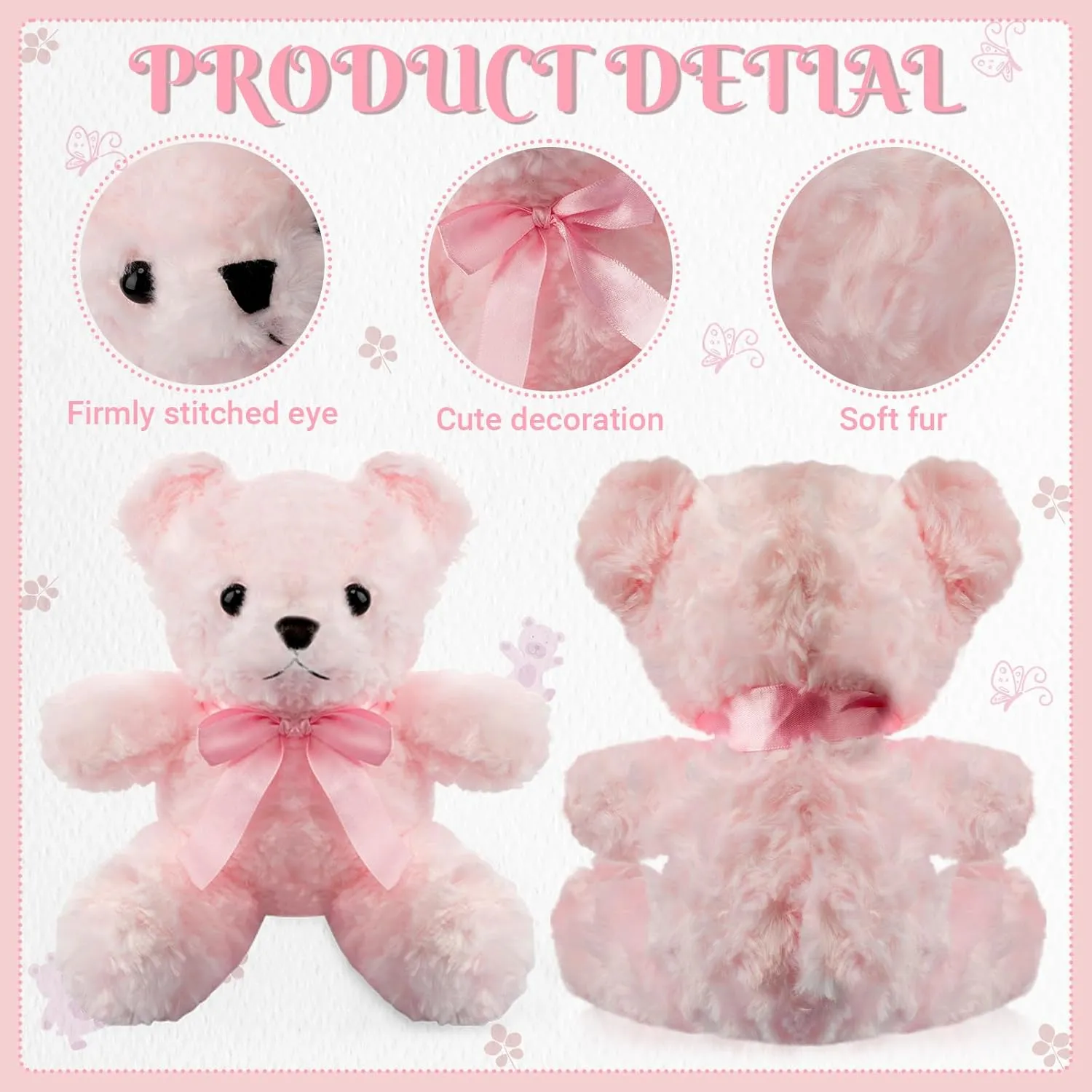 Jenaai 12 Pieces Stuffed Animals Stuffed Bear with Bow Soft Party Gift Plush Bears for Baby Shower Centerpieces Birthday Care Wedding Decorations Christmas, 11.8 Inch (Pink,Cute)