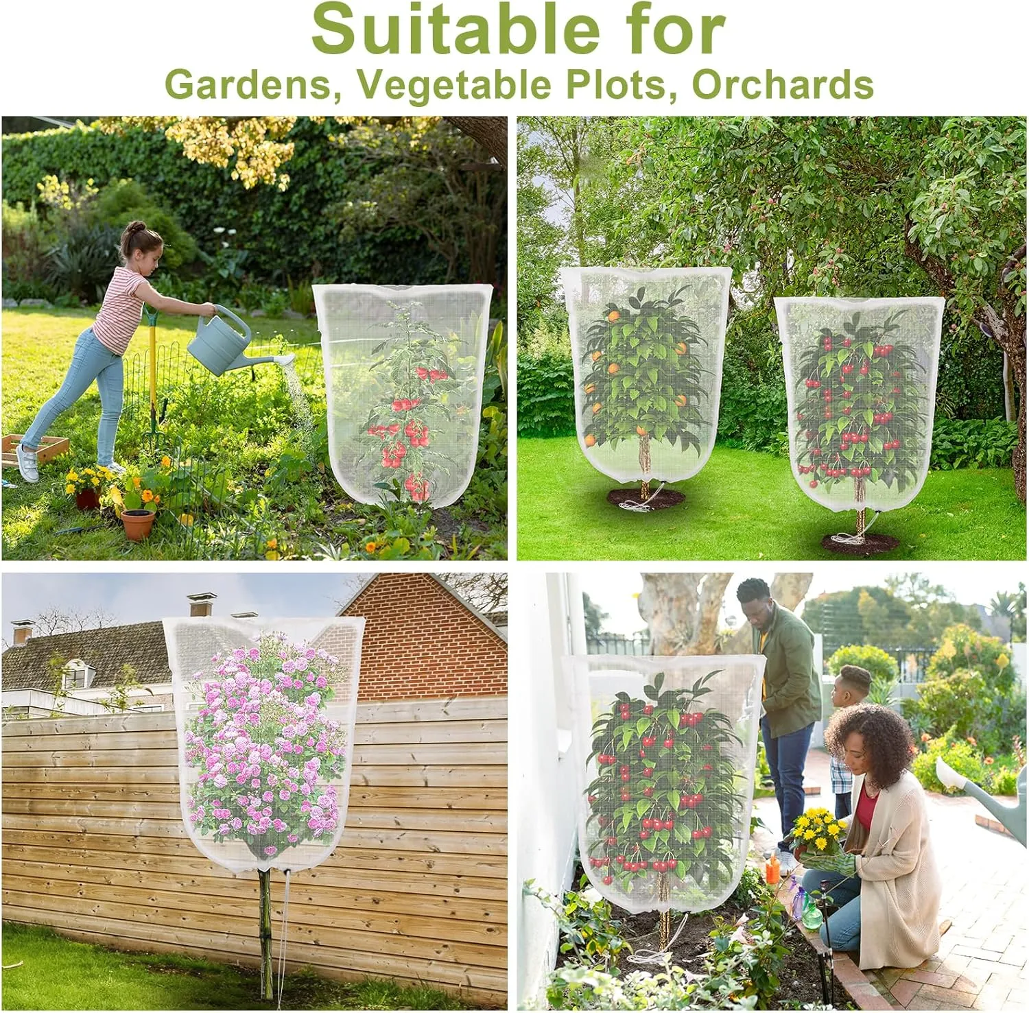 JERIA 4 Pack Insect Barrier Mesh Netting,3.3ft x 2.7ft Gardens Netting with Drawstring,Plants Cover Protection Netting for Blueberry Bushes, Fruit Trees
