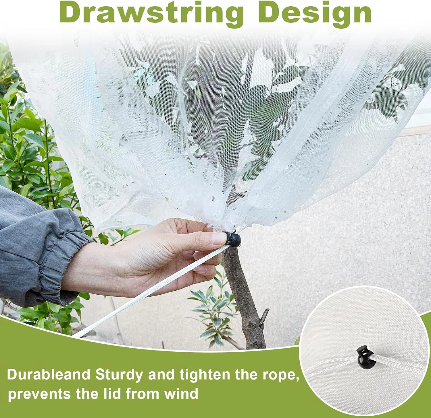 JERIA 4 Pack Insect Barrier Mesh Netting,3.3ft x 2.7ft Gardens Netting with Drawstring,Plants Cover Protection Netting for Blueberry Bushes, Fruit Trees