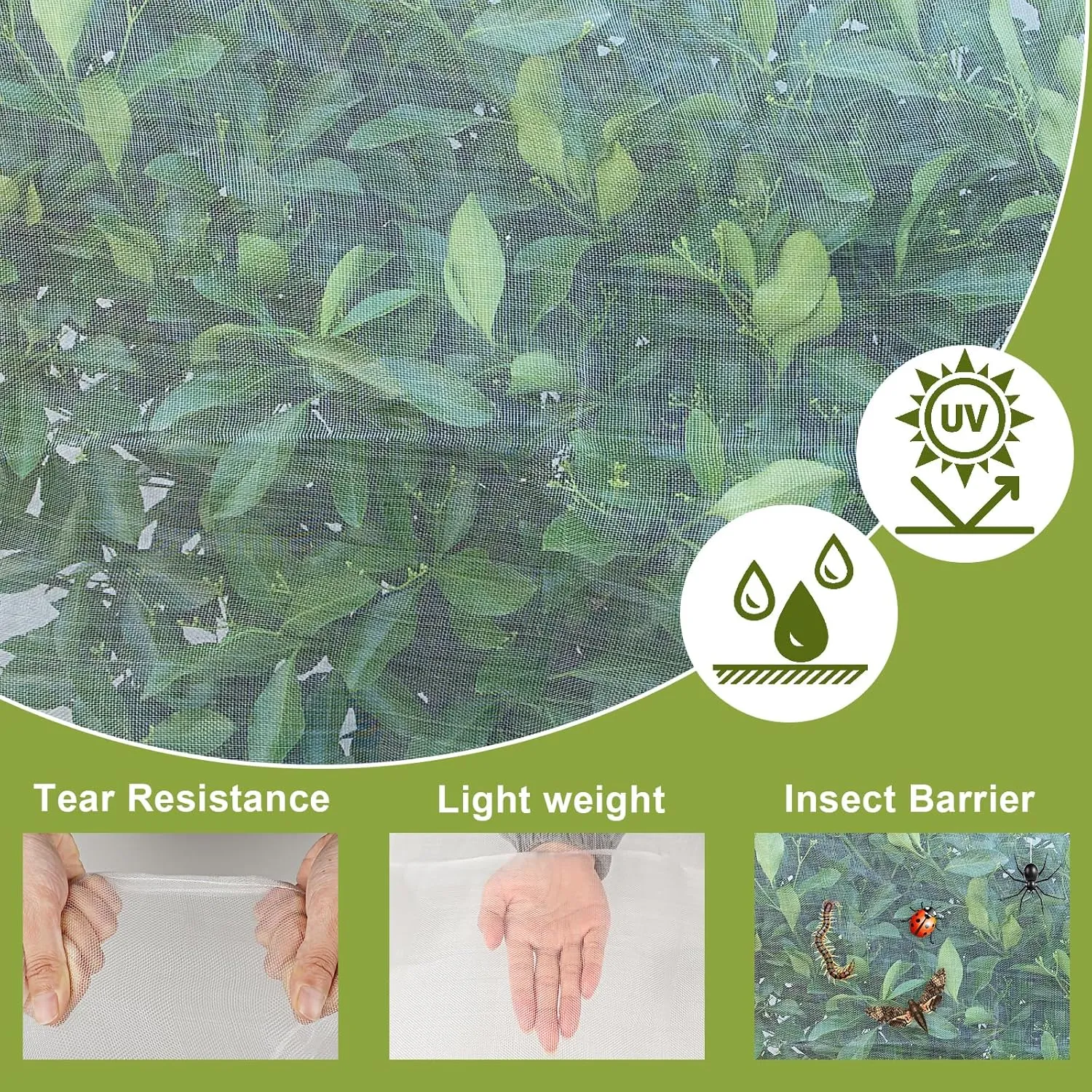 JERIA 4 Pack Insect Barrier Mesh Netting,3.3ft x 2.7ft Gardens Netting with Drawstring,Plants Cover Protection Netting for Blueberry Bushes, Fruit Trees