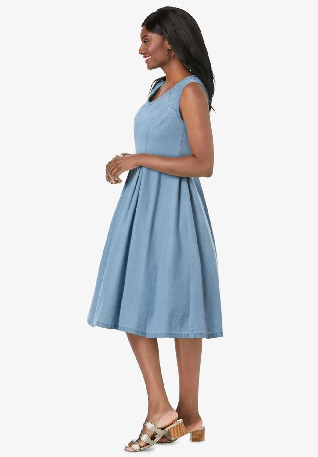 Jessica London Women's Plus Size Cotton Denim Dress