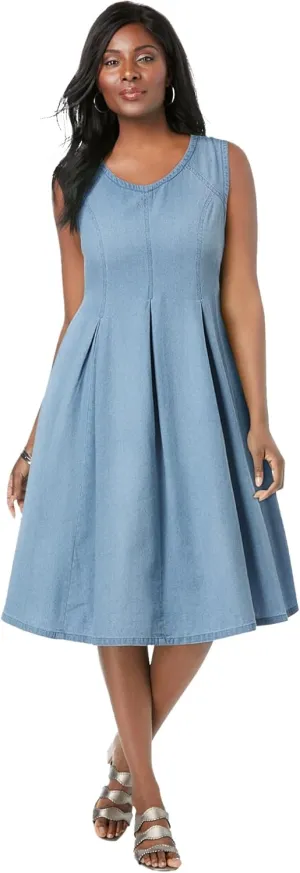 Jessica London Women's Plus Size Cotton Denim Dress