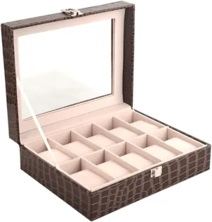 Jewelry Box Organizer PU Leather Transparent Cover Storage Box 10 Watch Box Jewelry Box Watch Display Box