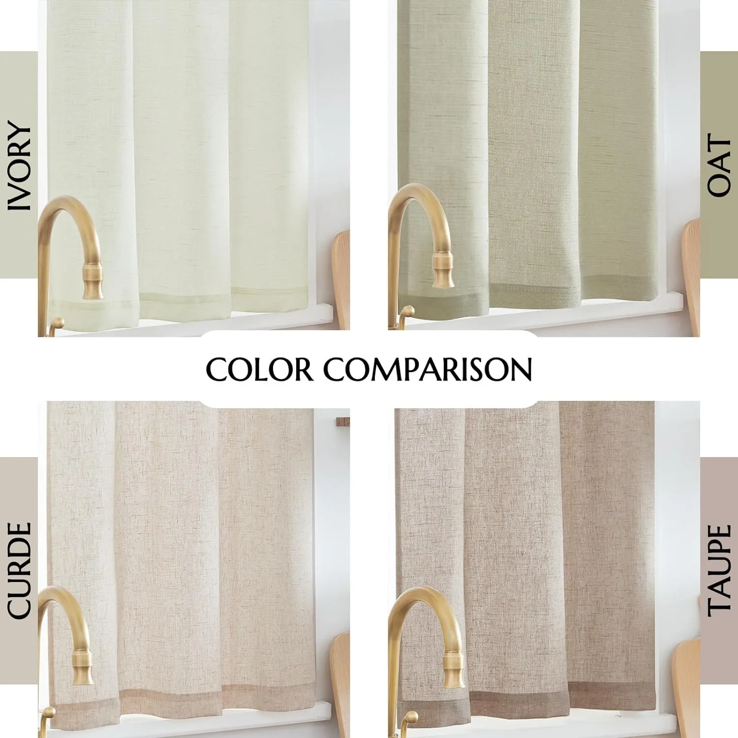 jinchan Beige Kitchen Curtains Linen Tier Curtains 24 Inch Farmhouse Cafe Drapes for Small Window Flax Country Rustic Rod Pocket Bathroom Laundry Room RV Light Filtering 2 Panels Crude