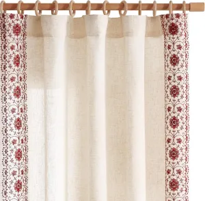 jinchan Boho Curtains for Bedroom Red Vintage Floral Farmhouse Curtains 84 Inches Long Linen Blend Drapes for Living Room Embroidered Light Filtering Drapes Rod Pocket Red on Beige 2 Panels