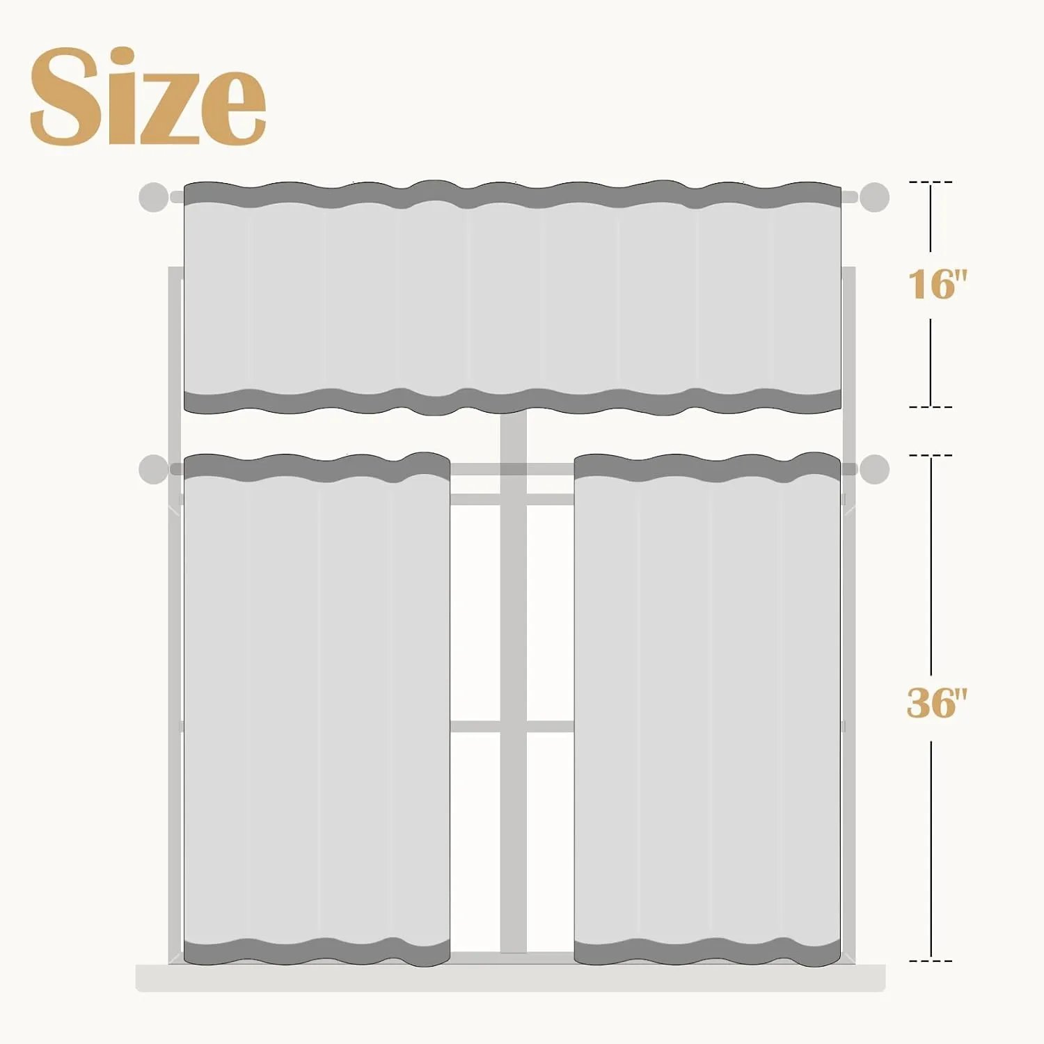 JINCHAN Boho Stripe Kitchen Curtains and Valance Set Linen Tier Curtains Bohemian Small Window Drape 36 Inch for Cafe Living Room Bathroom Window Treatments Rod Pocket 3 Pieces Set Sage Green on Beige