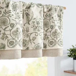 jinchan Double Layer Linen Valance Kitchen Curtain for Windows 16 Inch for Living Room Bedroom Bathroom Window Treatment Vintage Farmhouse Cottagecore Rod Pocket 1 Panel Green on Beige