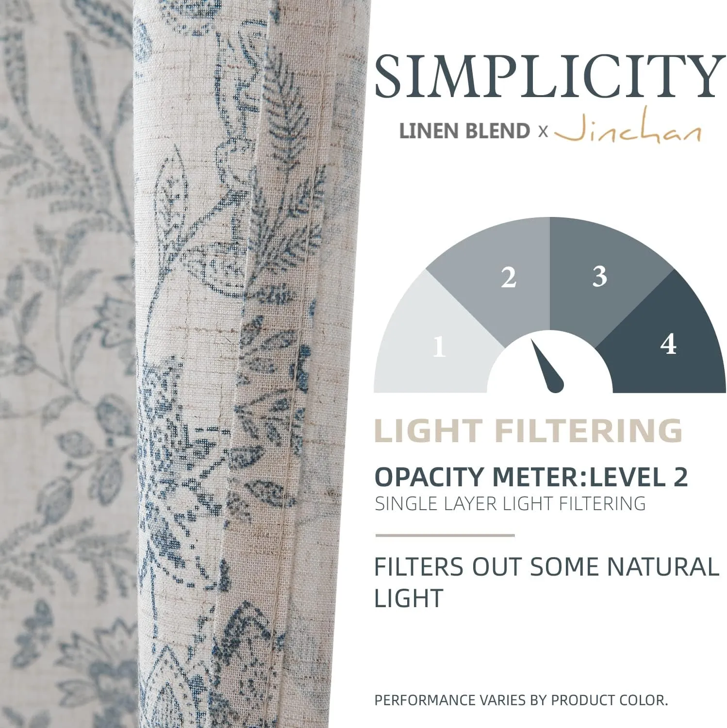 jinchan Floral Kitchen Curtains for Windows 45 Inch Linen Tier Farmhouse Cafe Curtains Country Botanic Small Window Rod Pocket Rustic Flax for Laundry Bathroom RV 2 Panels Blue on Beige