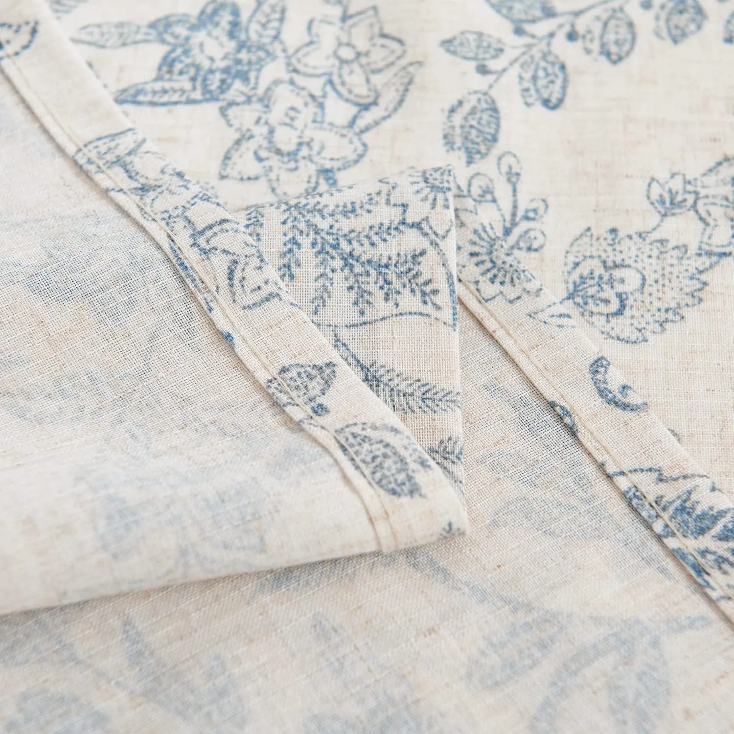 jinchan Floral Kitchen Curtains for Windows 45 Inch Linen Tier Farmhouse Cafe Curtains Country Botanic Small Window Rod Pocket Rustic Flax for Laundry Bathroom RV 2 Panels Blue on Beige