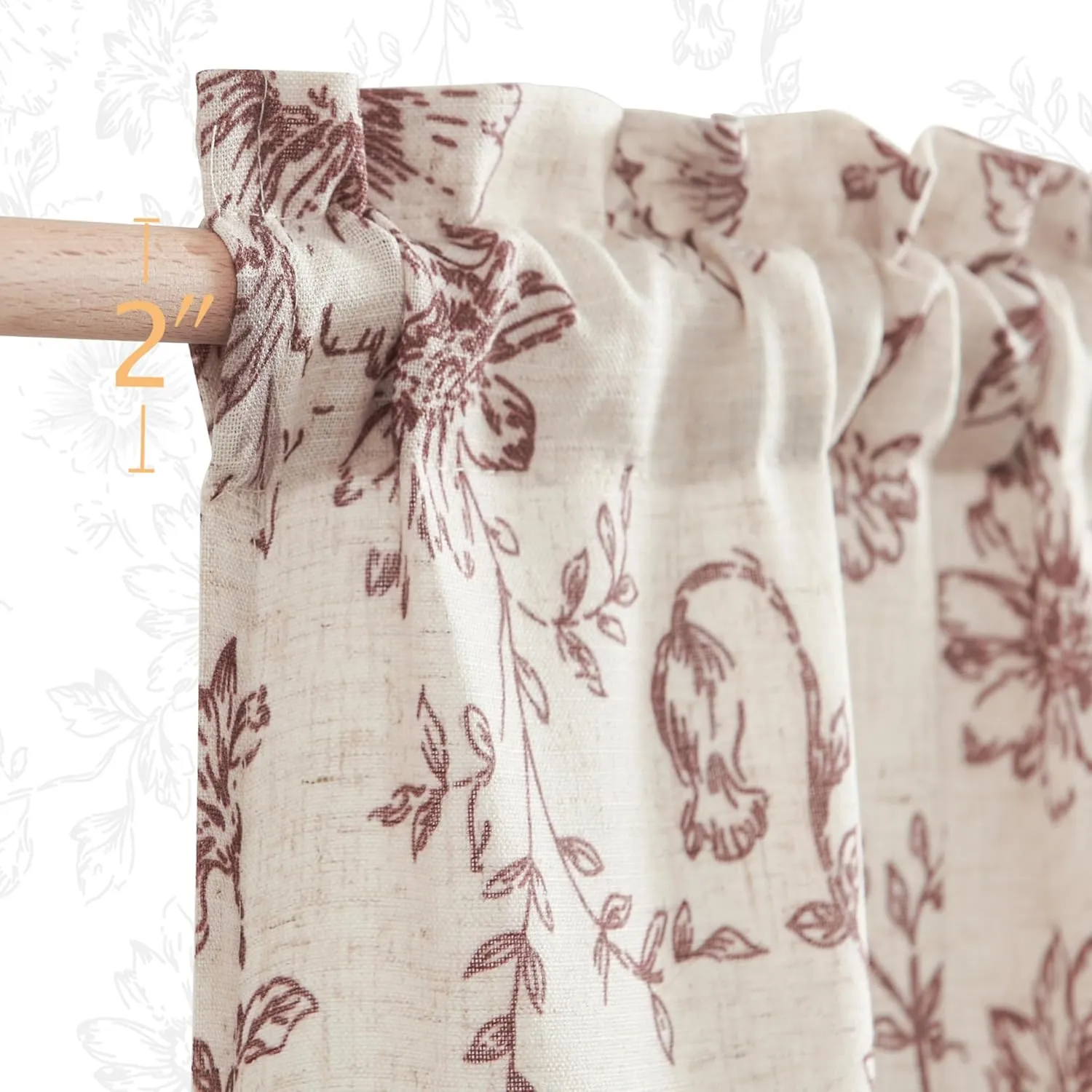 jinchan Floral Linen Tier Curtains Floral Brick Red on Beige Cafe Curtains 24 Inch Length Kitchen Living Room Bedroom Bathroom Farmhouse Rustic Country Rod Pocket 2 Panels