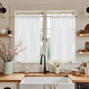 jinchan Kitchen Curtains Linen Tier Curtains 36 Inch Farmhouse Cafe Drapes for Small Window Flax Country Rustic Rod Pocket Bathroom Laundry Room RV Light Filtering 2 Panels White