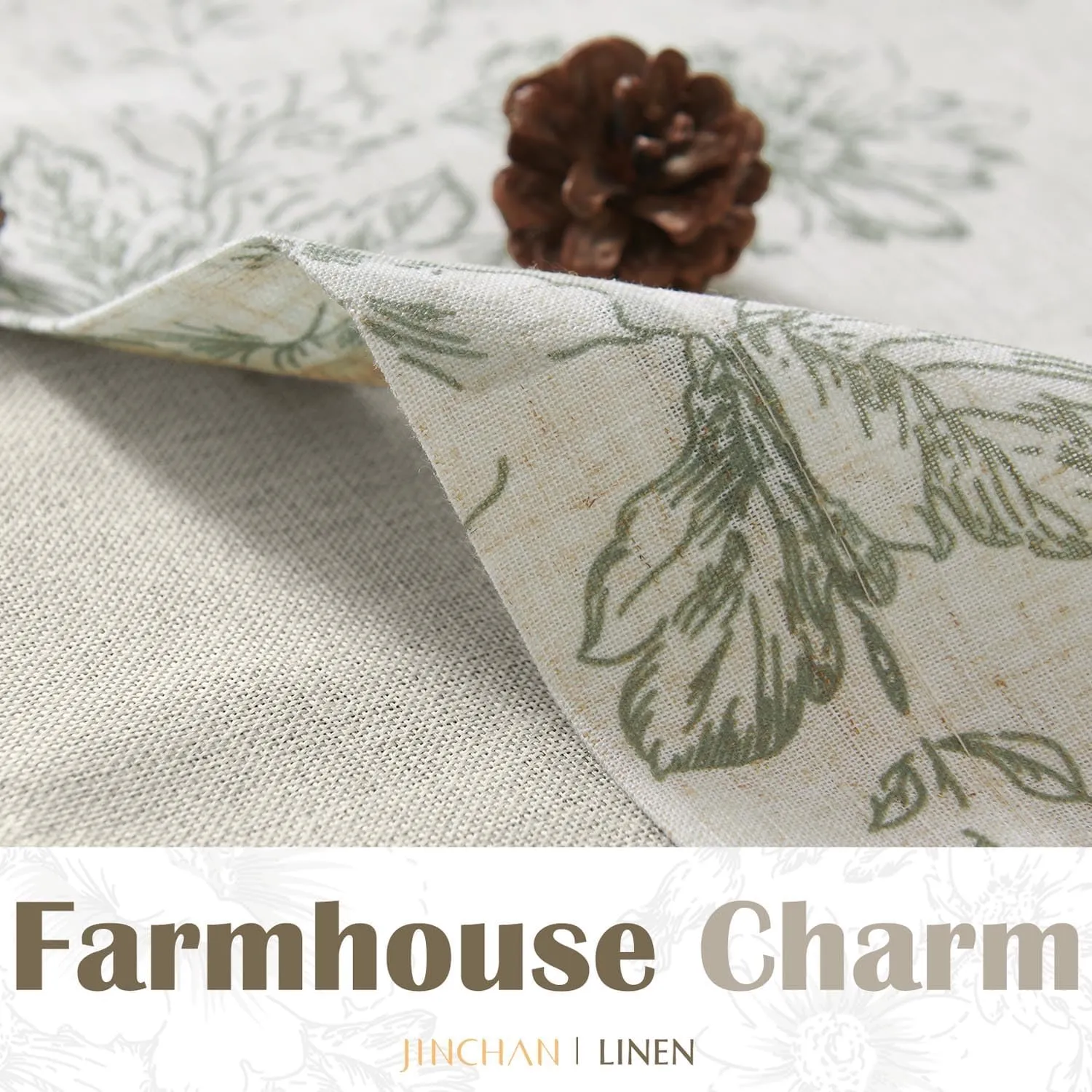 jinchan Linen Floral Valance Double Layer Kitchen Window Curtain Green Flower on Beige Valance for Living Room Cafe Farmhouse Room Darkening Rustic French Country Sage 16 Inch Rod Pocket 1 Panel