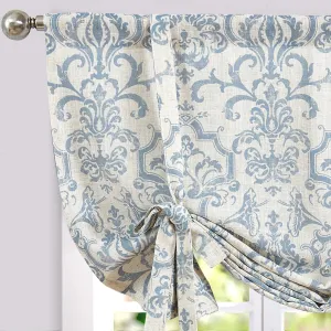 jinchan Linen Tie Up Valance for Flax Floral Drapes Vintage Farmhouse Medallion Window Treatments Light Filtering Curtain for Living Room Laundry Cafe Rod Pocket 1 Panel 45 Inch Blue