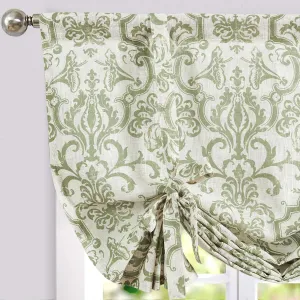 jinchan Linen Tie Up Valance for Window Flax Floral Drapes Vintage Farmhouse Medallion Window Treatments Light Filtering Curtain for Living Room Laundry Rod Pocket 1 Panel 45 Inch Sage Green