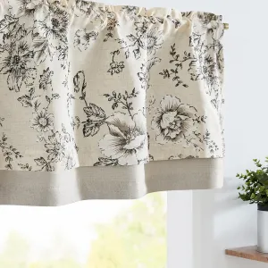 jinchan Linen Valance Curtain Farmhouse Black Floral Small Window Curtain Double Layer Blackout Fall Valance for Kitchen Rustic Biege for Living Room Bedroom 18 Inch Rod Pocket One Panel