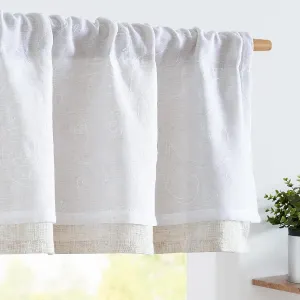 jinchan Linen Valance for Window Rolled Grass Embroidered Farmhouse Light Filtering Voile Valance for Living Room Kitchen Beige Cottage Rustic Double Layer Curtain 16 Inch 1 Panel White