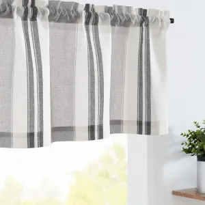 jinchan Striped Valance Farmhouse Window Treatment Linen Textured Drapes for Small Windows Kitchen Living Room RV Vintage Light Filtering Valance 16 Inch Rod Pocket 1 Panel Black and Grey Stripe