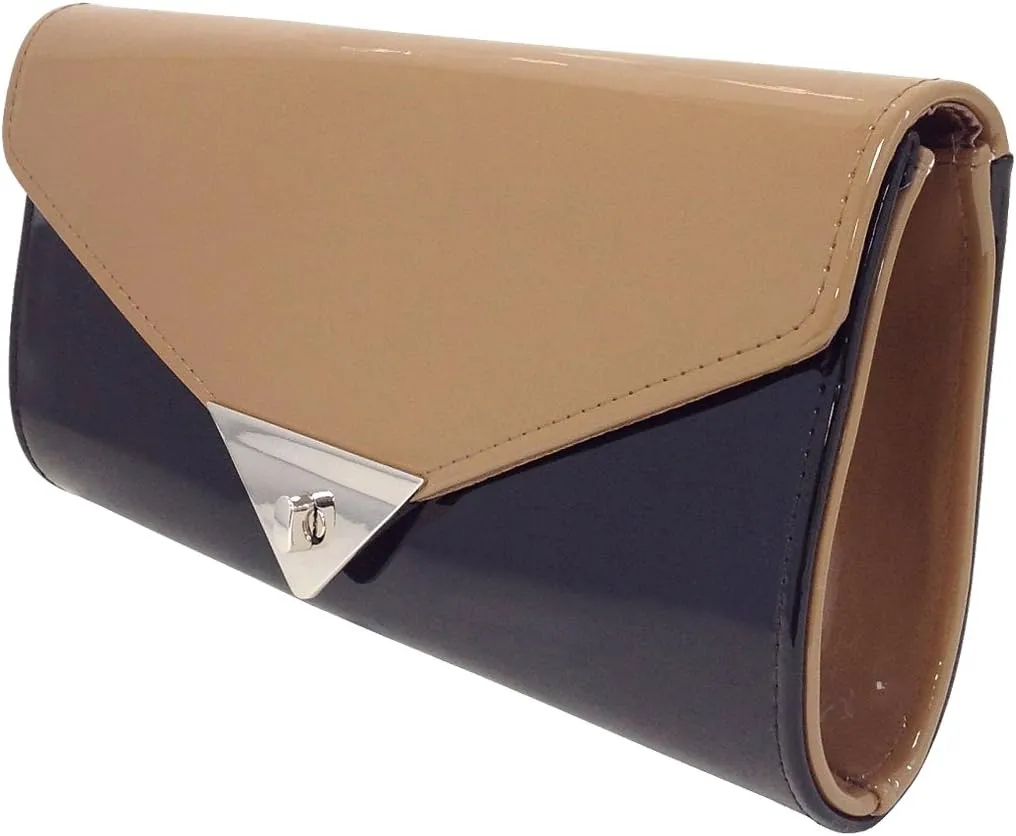 JNB Faux Patent Leather Color Block Clutch