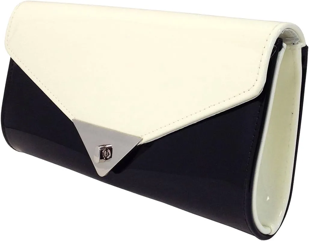 JNB Faux Patent Leather Color Block Clutch