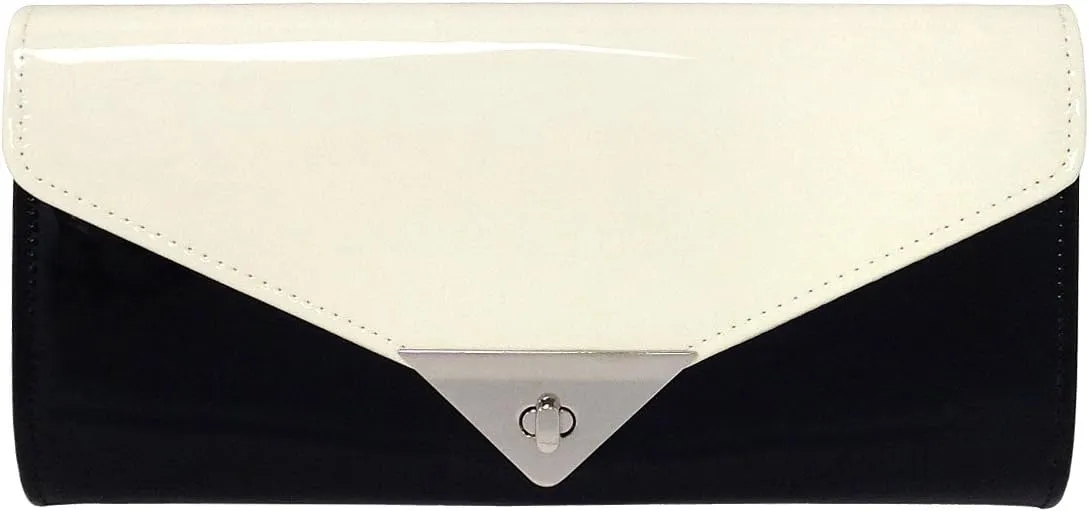 JNB Faux Patent Leather Color Block Clutch