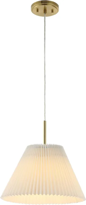 JONATHAN Y JYL2407A Alden 14.25" 1-Light Classic French Country Iron LED Pendant with Pleated Shade, Brass Gold/White for Kitchen Island, Bar, Dining Table