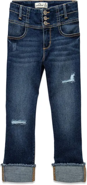 Jordache Girls Triple Stack High Waist Roll Cuff Crop Premium Denim Jean (Dark Enzyme Wash)