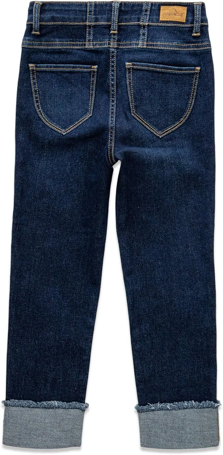 Jordache Girls Triple Stack High Waist Roll Cuff Crop Premium Denim Jean (Dark Enzyme Wash)