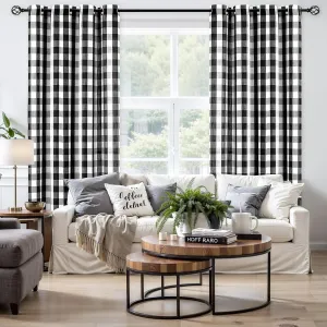 Jubilantex Buffalo Check Semi Curtain Panels Black White Gingham Curtains Farmhouse Grommet Window Drapes for Living Room Bedroom 52"x84",2 Panels