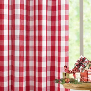 Jubilantex Red and Whitec Buffalo Check Semi Sheer Curtain Panels Gingham Curtains Farmhouse Style Grommet Top Window Drapes for Holiday Living Room Bedroom 52"x84",2 Panels