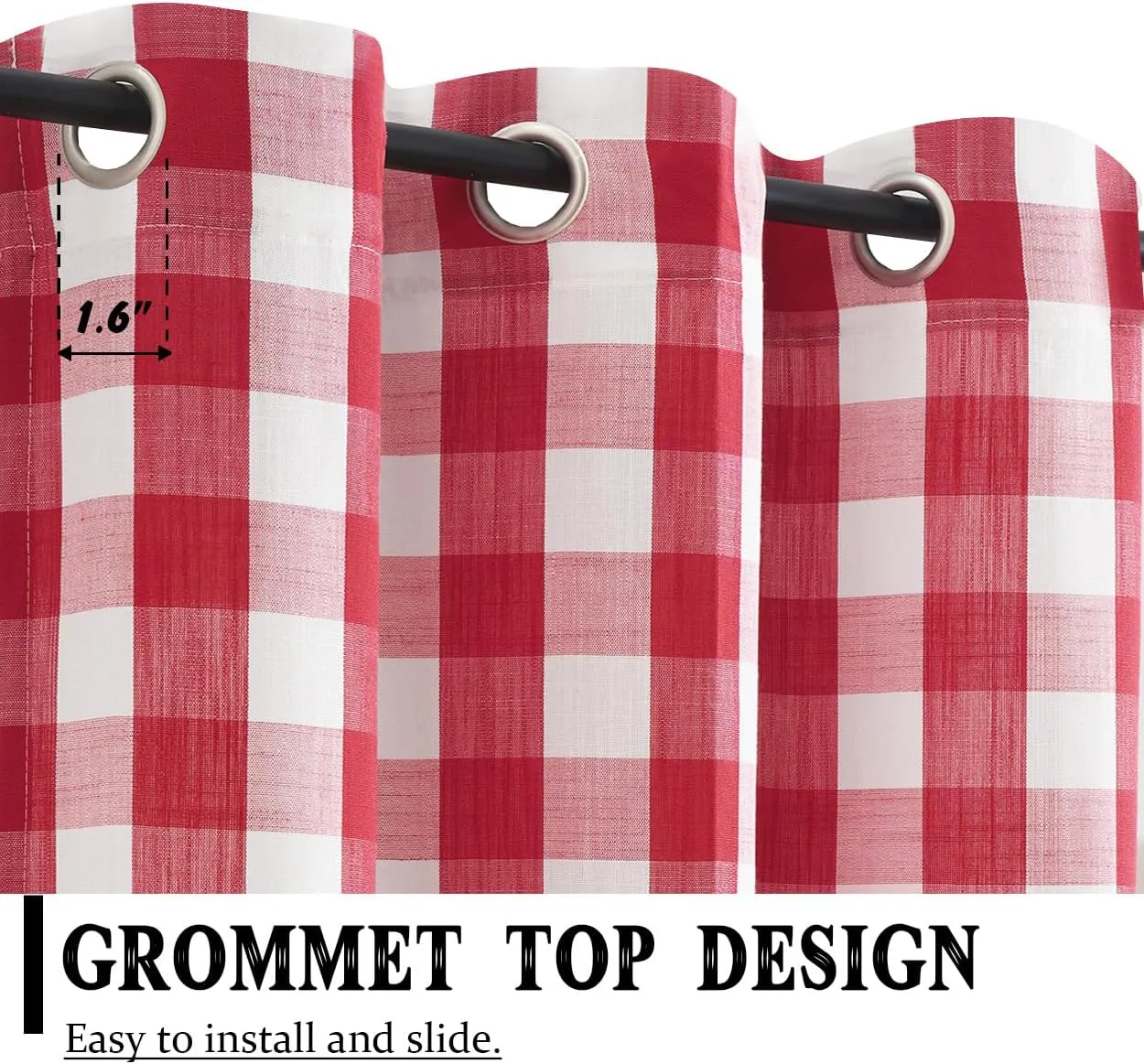 Jubilantex Red and Whitec Buffalo Check Semi Sheer Curtain Panels Gingham Curtains Farmhouse Style Grommet Top Window Drapes for Holiday Living Room Bedroom 52"x84",2 Panels