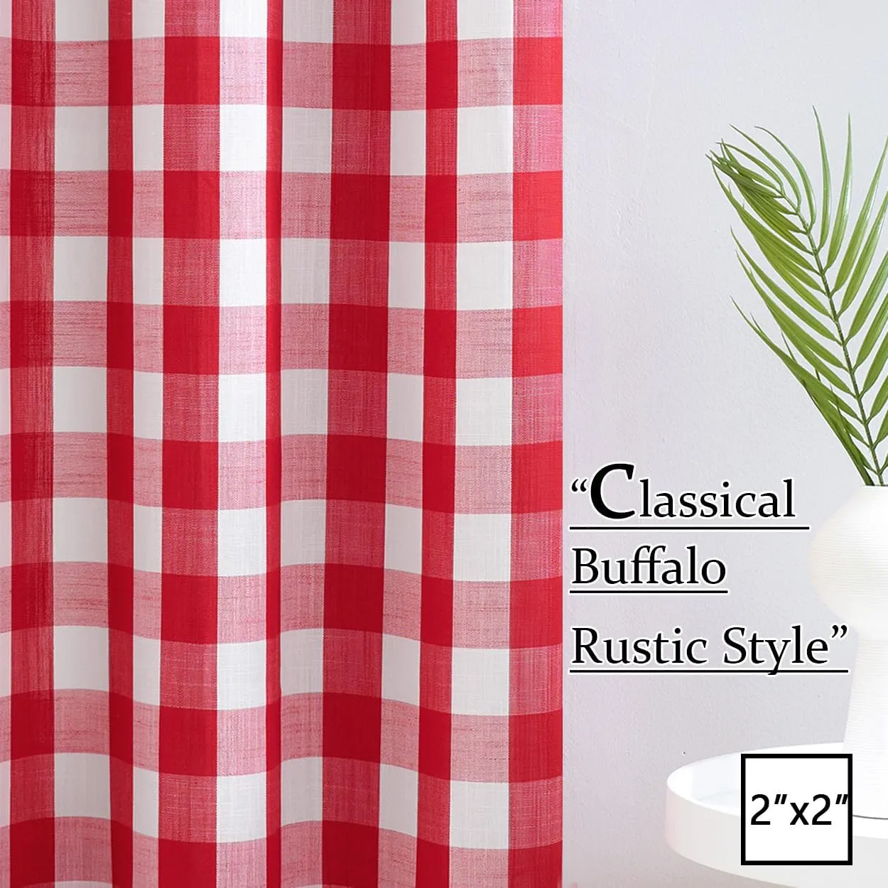 Jubilantex Red and Whitec Buffalo Check Semi Sheer Curtain Panels Gingham Curtains Farmhouse Style Grommet Top Window Drapes for Holiday Living Room Bedroom 52"x84",2 Panels