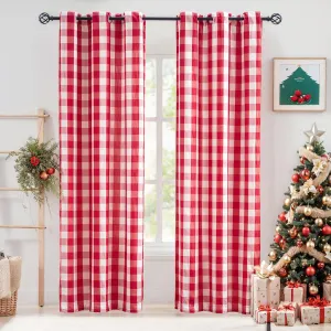 Jubilantex Red White Buffalo Check Semi Sheer Curtain Panels Gingham Plaid Textured Curtains Drapery,Farmhouse Grommet Window Drapes for Living Room Bedroom Kids Room,2 Panels,40"x95"
