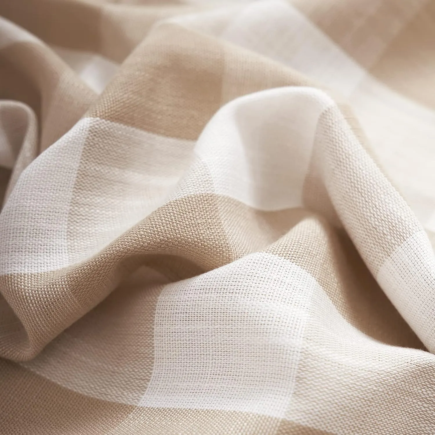 Jubilantex Tan White Buffalo Check Semi Sheer Curtain Panels Gingham Plaid Textured Curtains Drapery,Farmhouse Grommet Window Drapes for Living Room Bedroom Kids Room,2 Panels,Beige,40"x95"