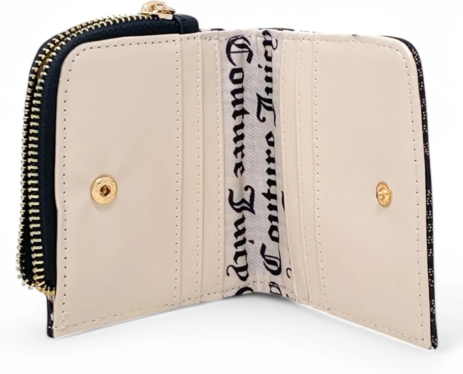Juicy Couture Women's L Zip Card Case Wallet (Fashion Statement Black Beige/Liquorice)