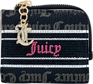 Juicy Couture Women's L Zip Card Case Wallet (Fashion Statement Black Beige/Liquorice)