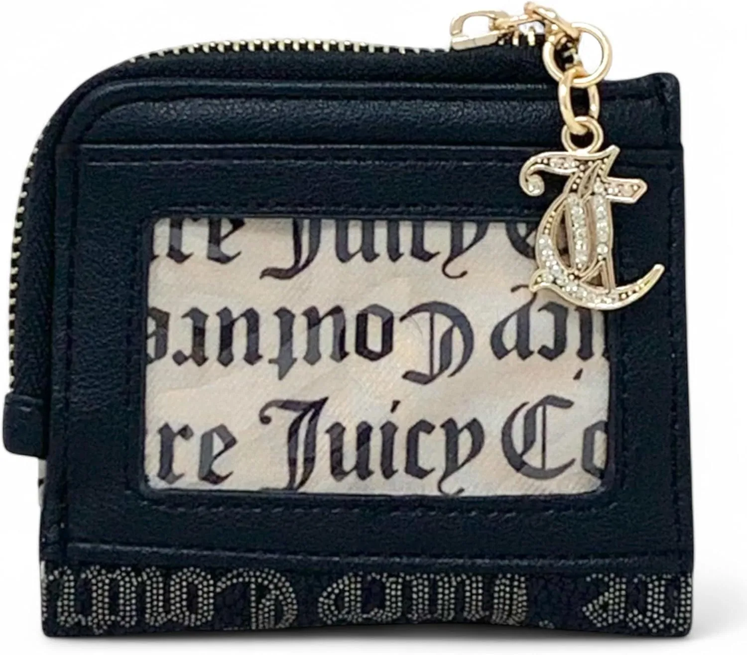 Juicy Couture Women's L Zip Card Case Wallet (Fashion Statement Black Beige/Liquorice)