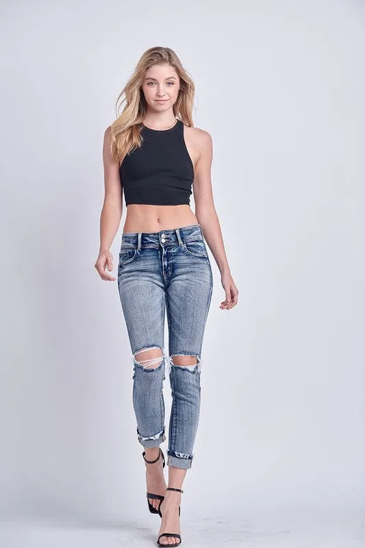 Juliet Mid Rise Stretch Ankle Skinny Straight W/ Cuff