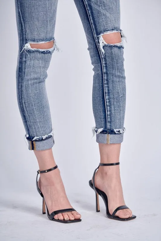 Juliet Mid Rise Stretch Ankle Skinny Straight W/ Cuff