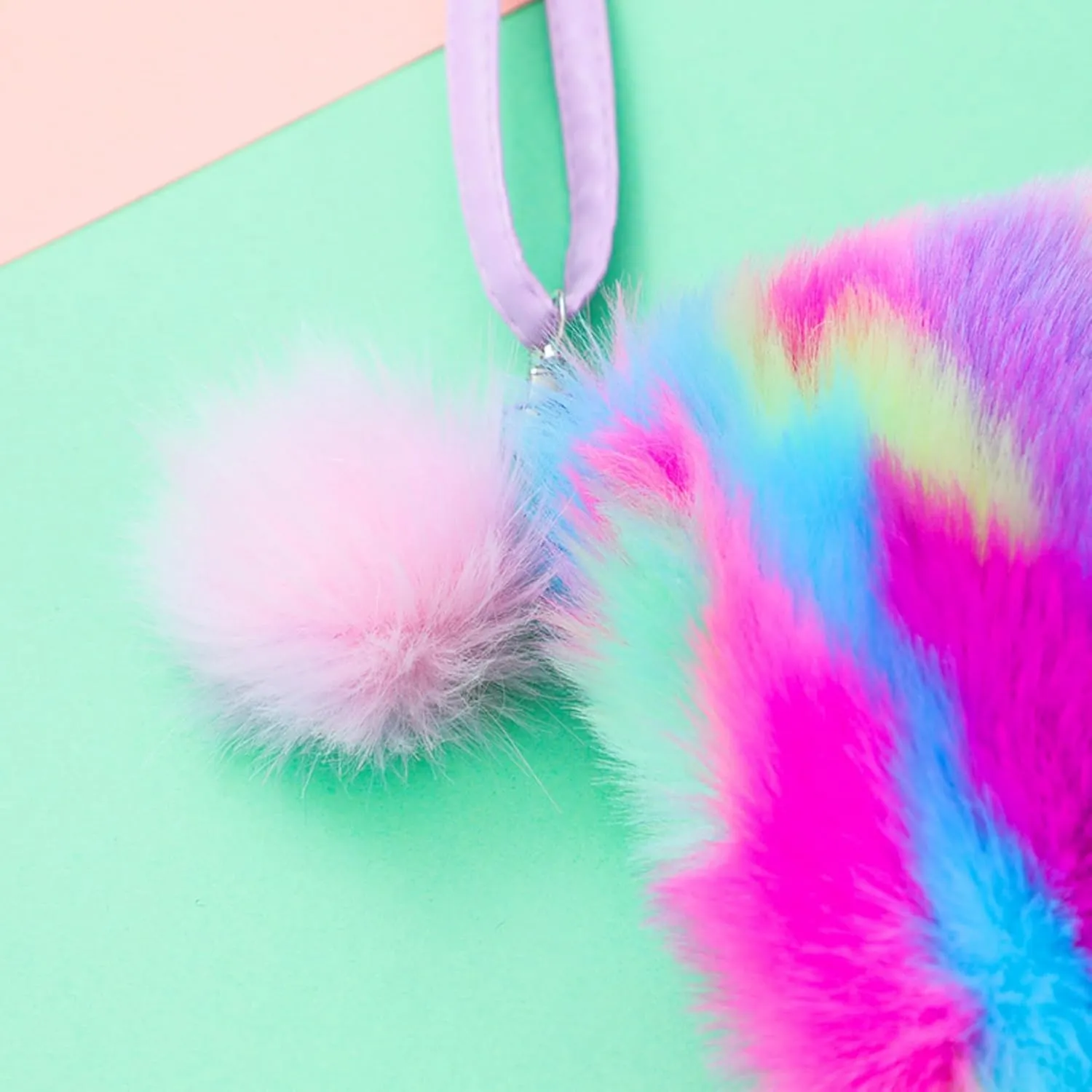 JUMISEE Kids Girls Fluffy Crossbody Purse Tie Dye Rainbow Faux Fur Shoulder Bag Handbag Wallet for Women