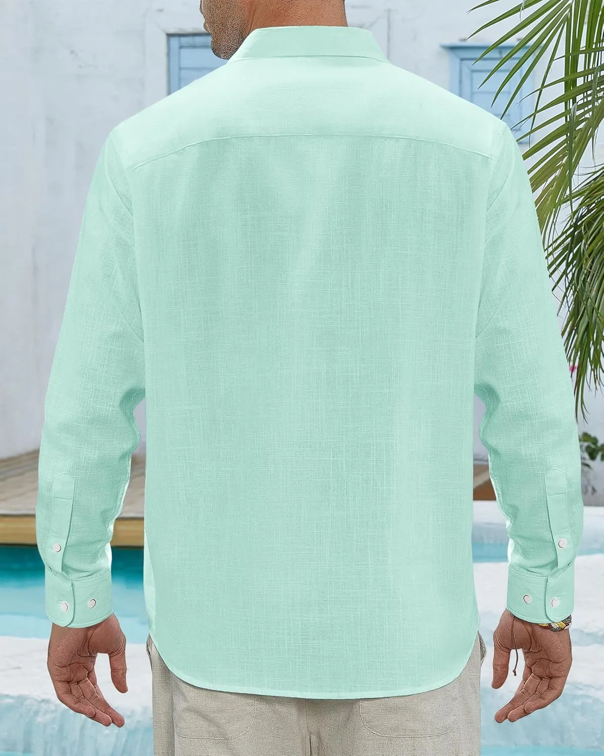 J.VER Men's Linen Shirts Casual Button Down Long Sleeve Shirt Solid Spread Collar Summer Beach Shirts with Pocket