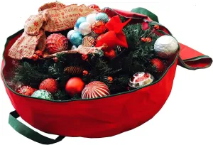K-Cliffs Wreath Storage Bag Christmas Lighting Garland Holiday Ornament Decoration Storage | Up to 30 Inches Red/Green