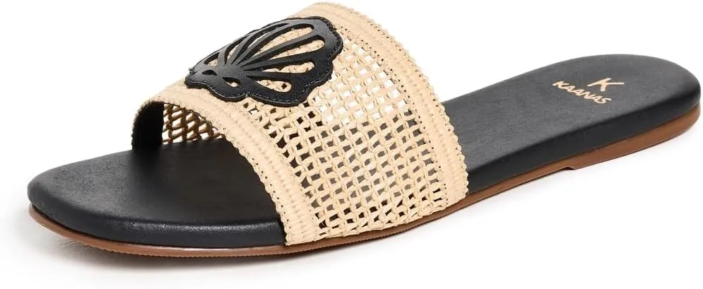 KAANAS Women's Meera Fishnet Slides with Contrast Leather Seashell