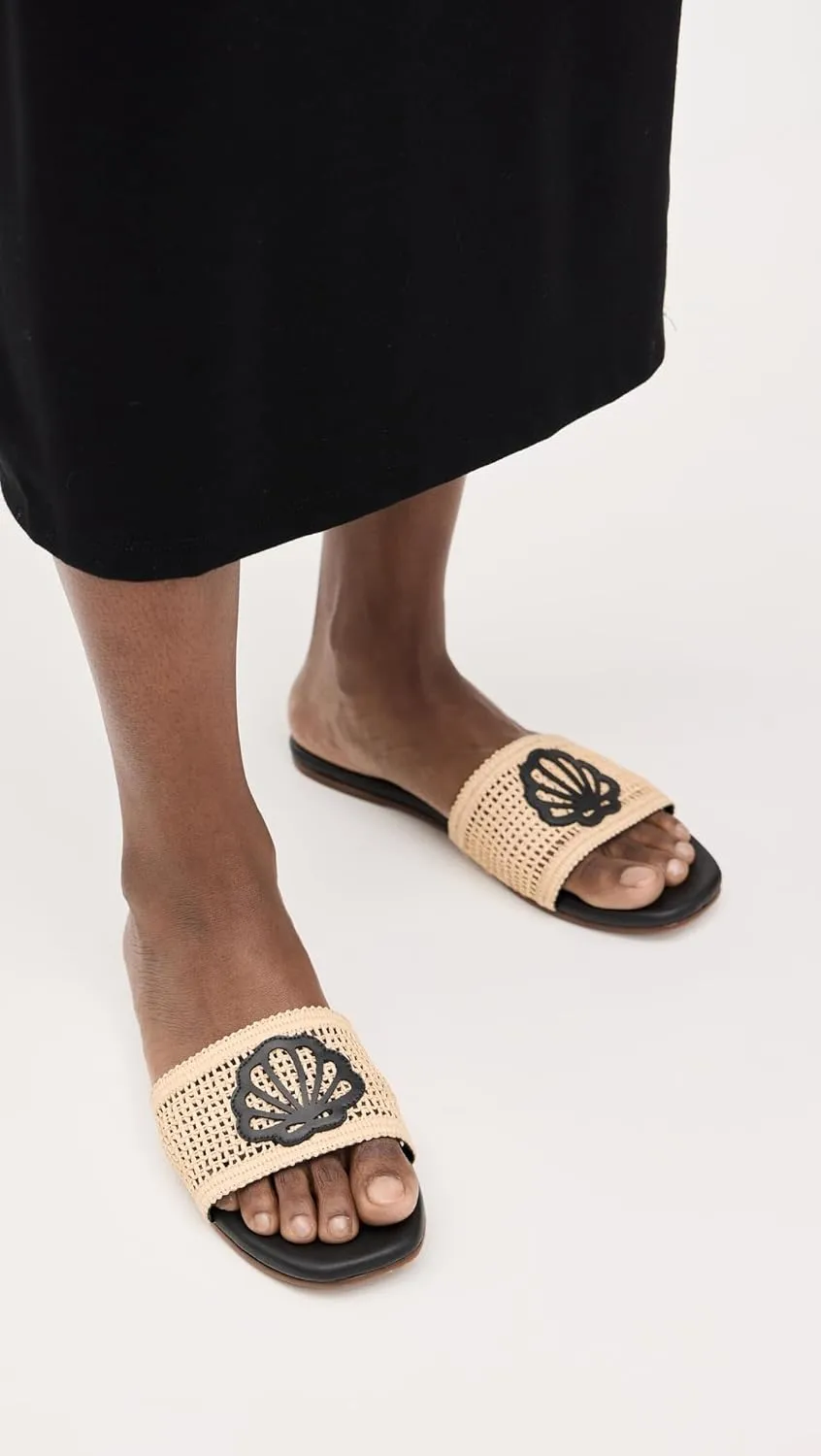 KAANAS Women's Meera Fishnet Slides with Contrast Leather Seashell