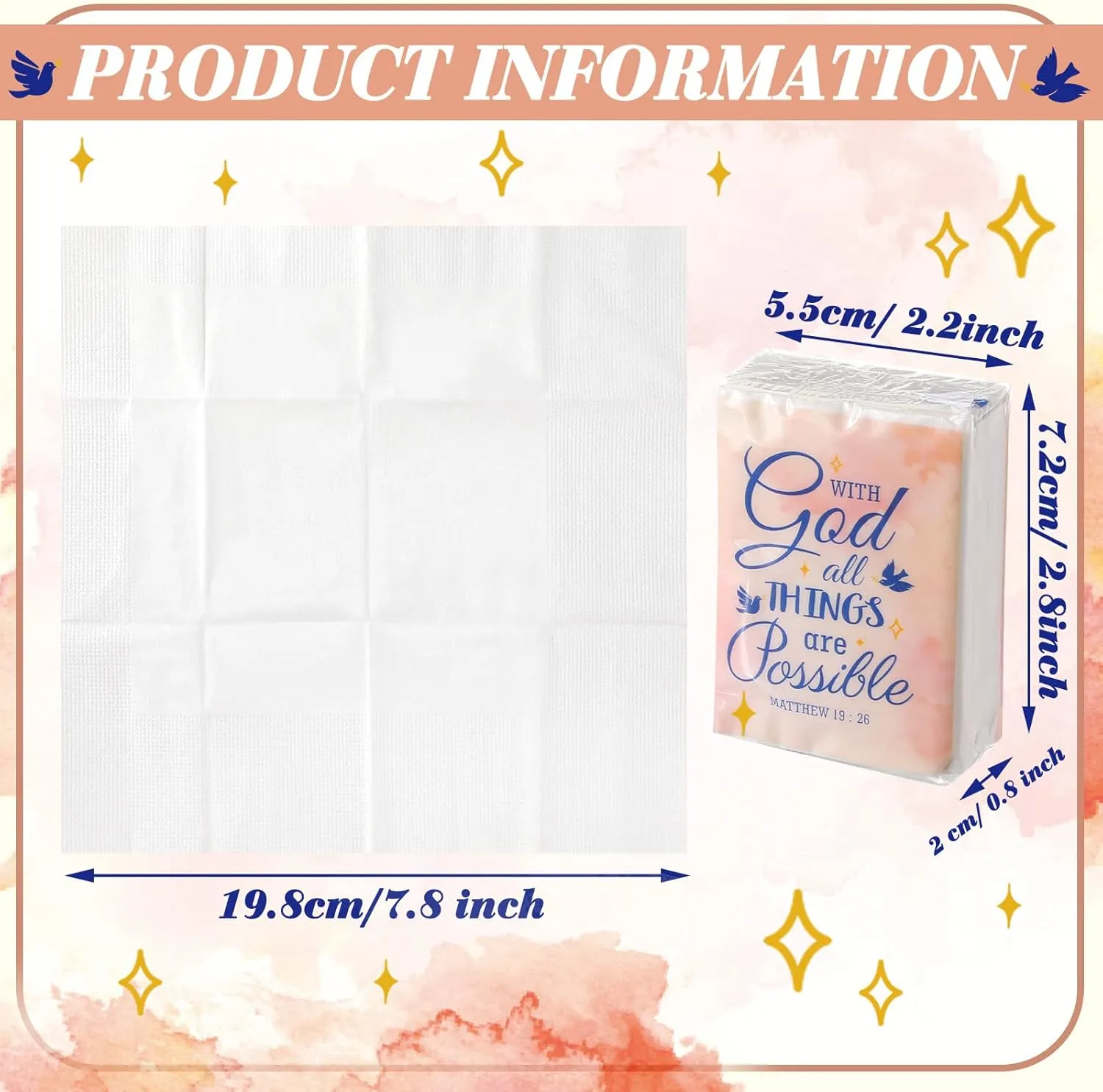 Karenhi Christian Purse Tissue Packs Wedding Tissues Packs for Guests Bible Verse Mini Size Tissue Packs Pocket Tissues Travel Packs for Home Bag Car Homeless Gifts(200 Packs)