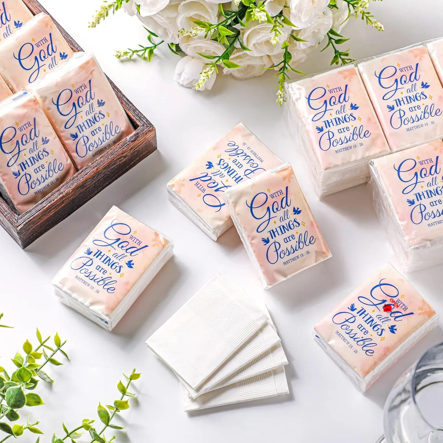 Karenhi Christian Purse Tissue Packs Wedding Tissues Packs for Guests Bible Verse Mini Size Tissue Packs Pocket Tissues Travel Packs for Home Bag Car Homeless Gifts(200 Packs)