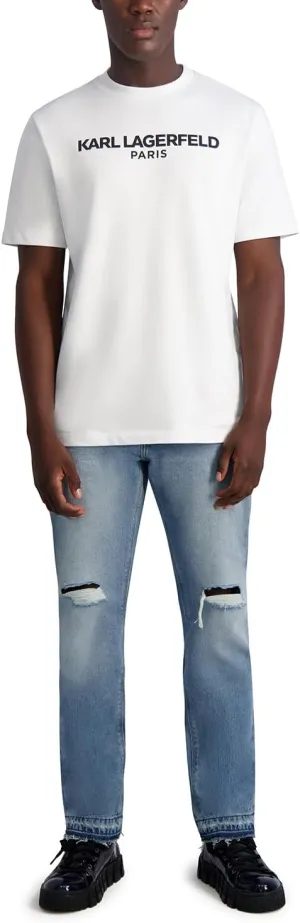 Karl Lagerfeld Paris Men's Leather Pocket Light Wash Denim Pant