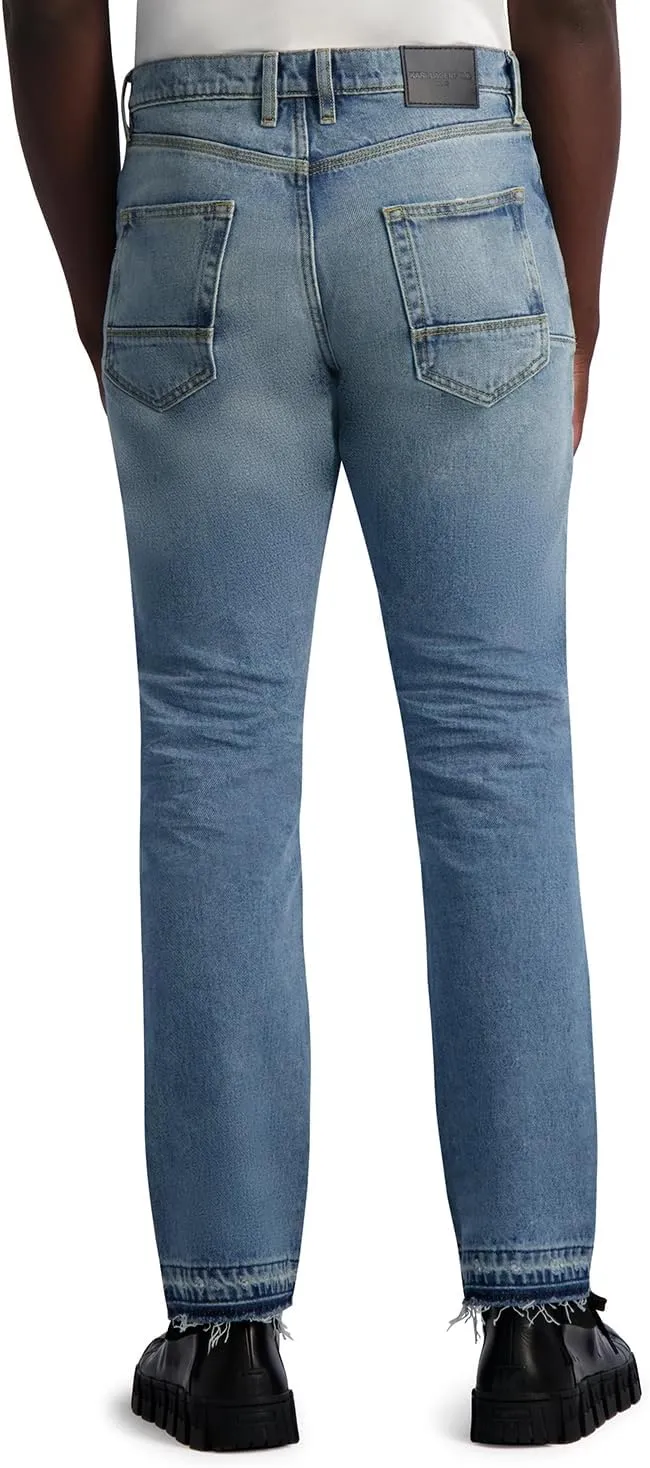 Karl Lagerfeld Paris Men's Leather Pocket Light Wash Denim Pant