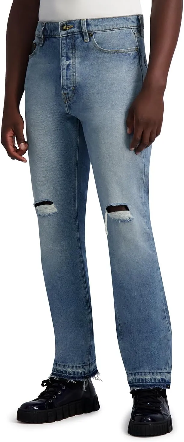 Karl Lagerfeld Paris Men's Leather Pocket Light Wash Denim Pant
